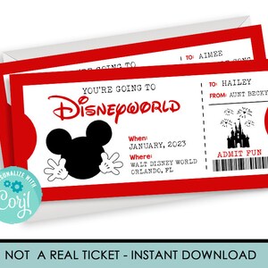 Editable Printable Ticket to Disneyworld Surprise Trip, Birthday Gift ...
