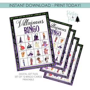 Villains Bingo Game Digital Printable Instant Download Halloween Birthday Villainous 5x7 Disneyland