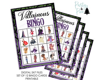 Villains Bingo Game Digital Printable Instant Download Halloween Birthday Villainous 5x7 Disneyland