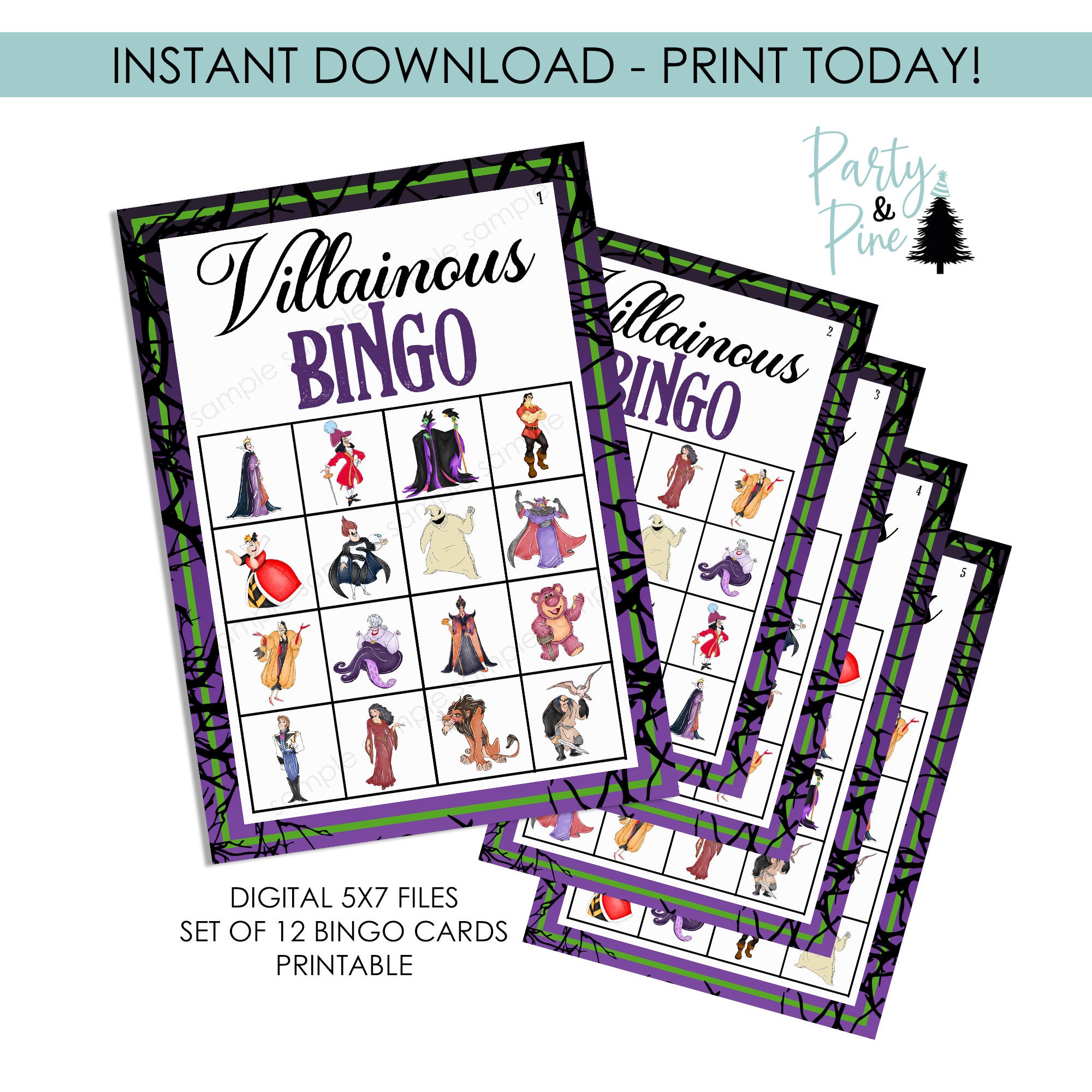 Villains Bingo Game Digital Printable Instant Download Halloween Birthday Villainous 5x7 Disneyland - Etsy for Disney Bingo Game Free Printable