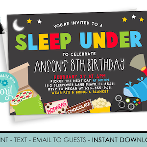 Editable Sleep Under Boys Invite Invitation Birthday Party Digital 7x5 Instant Download Template Sleepunder