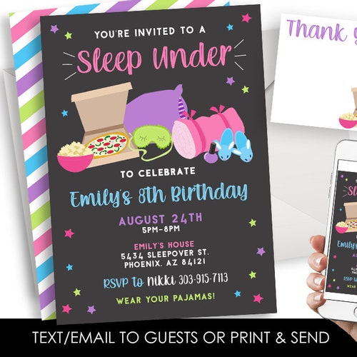 Sleep Under Birthday Pajama Party Invitation Half Sleepover - Etsy