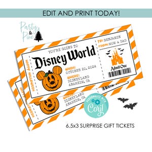 Bearbeitbare Halloween Disneyworld Überraschung Geschenk offenbaren Ticket Digitale Vorlage Mickey Instant Download