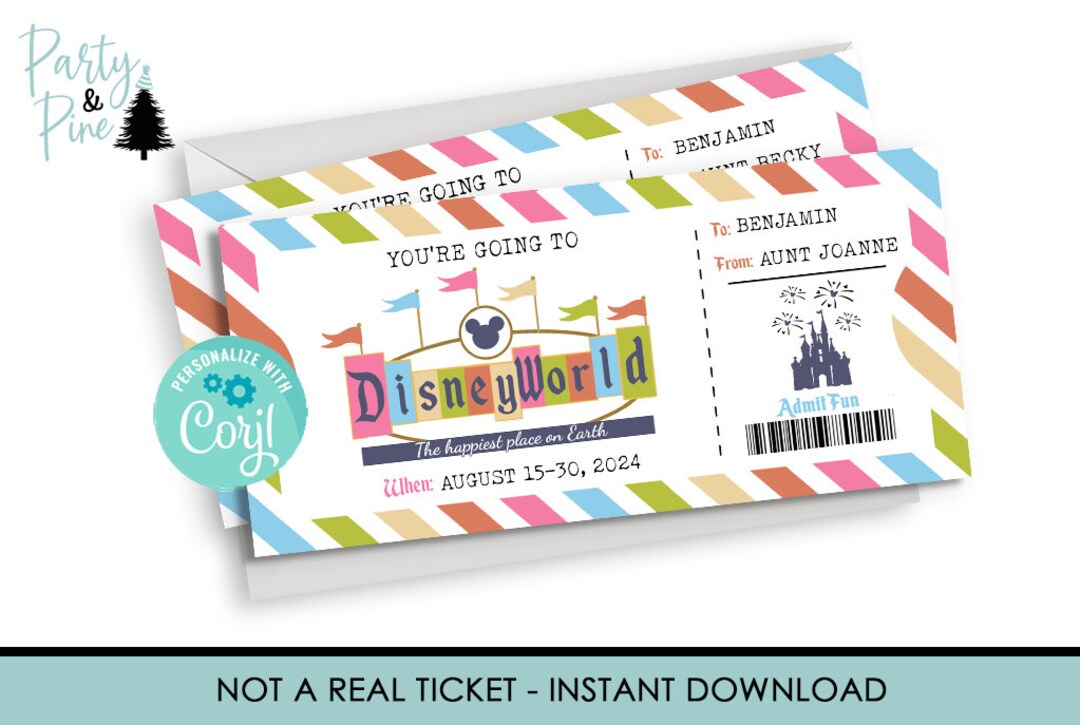 Editable Printable Ticket Disneyworld, Surprise Trip, Birthday Gift ...