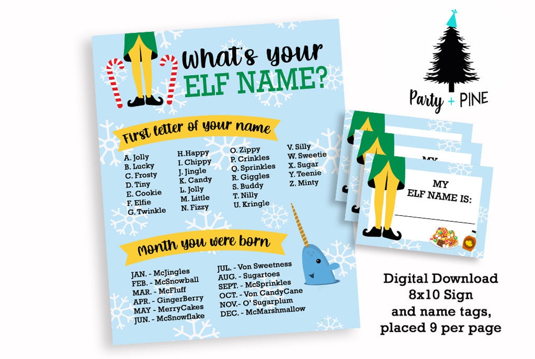 What's Your Elf Name Printable Sign Name Tags Digital