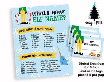 What's Your Elf Name Printable Buddy Movie Sign Name Tags Digital Christmas Party Kids Fun Instant Download