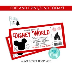Biglietto stampabile modificabile per il viaggio a sorpresa a Disneyworld, regalo di compleanno, Disneyworld Florida DOWNLOAD IMMEDIATO