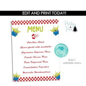 Pizza Planet Menu Editable Template Digital 8.5x11 Toy Story Kids Party Birthday