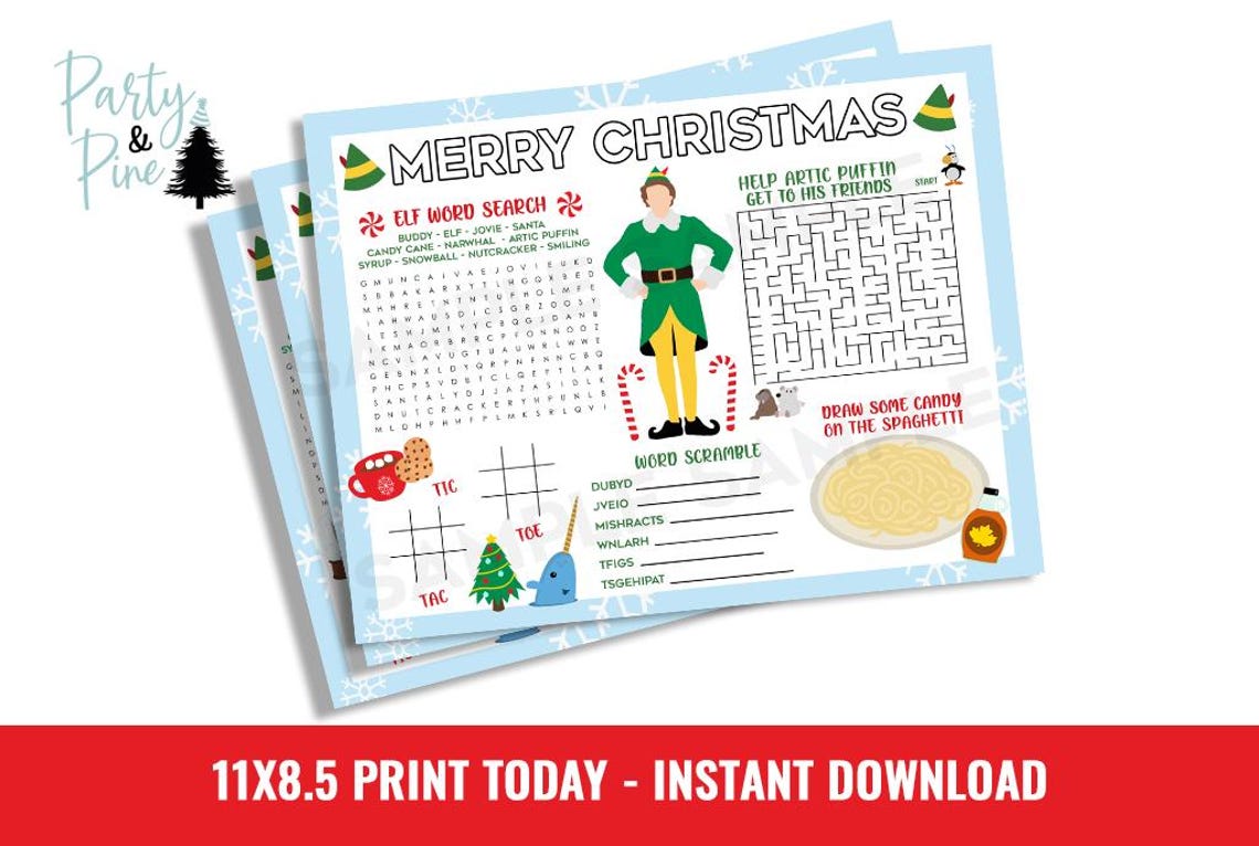 Elf Buddy Placemat Activity Page Printable 11x8.5 Sheet Instant ...