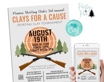 Editable Clay Shooting Fundraiser Tournament Skeet Shoot Trap Template 8.5x11 Charity Event FLYER Instant Download