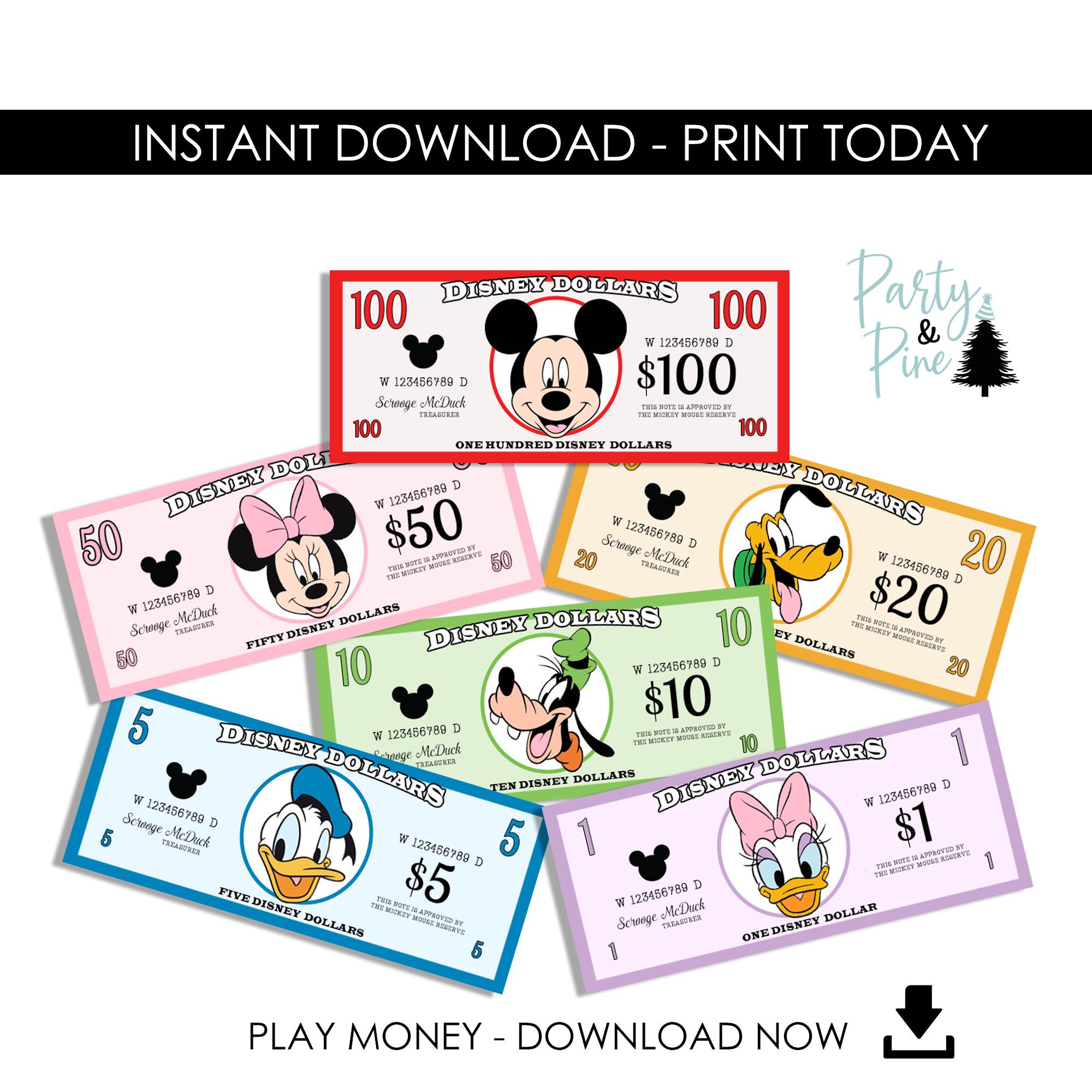 印刷可能なディズニーランドの遊び用お金、子供向けディズニーワールド