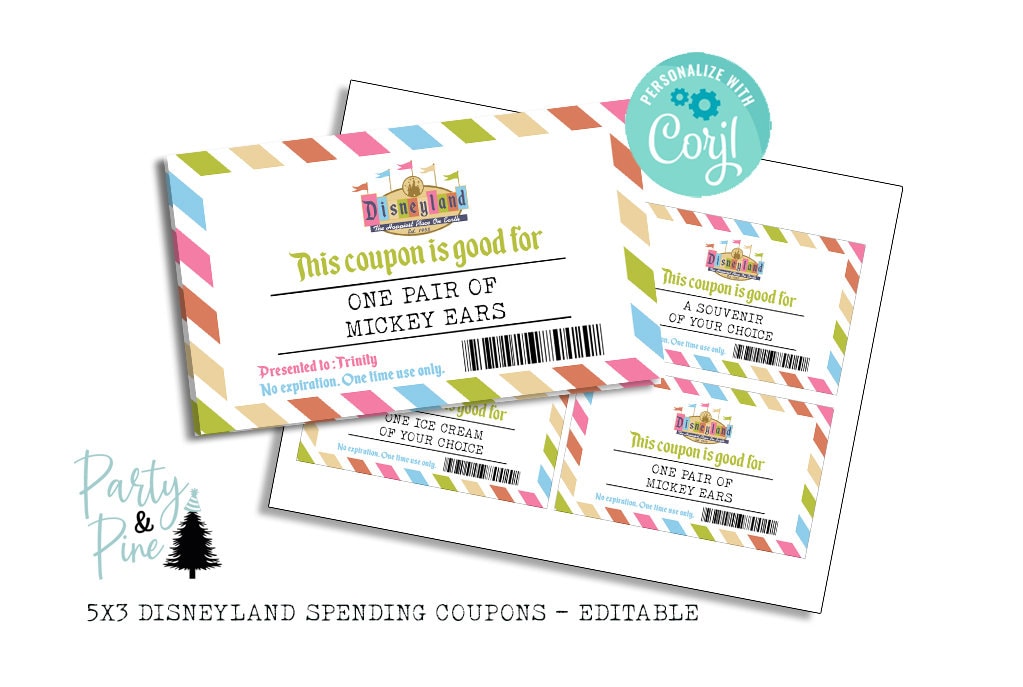Editable Disneyland Spending Coupons Tickets Reward Voucher Vacation Template Instant Download Printable 5x3 Etsy