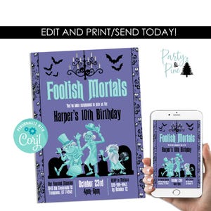 Editable Haunted Mansion Birthday Invitation Invite Halloween Disneyland Party Template Instant Download Digital 5x7 Hitchhiking Ghost
