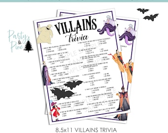 Villains Trivia Game Printable Halloween Party Games Birthday Disneyland Digital 8.5x11 Instant Download