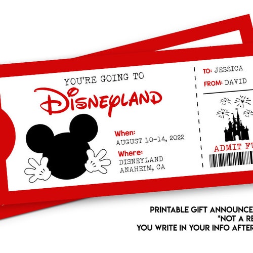Printable Ticket to Disneyland Surprise Trip Birthday Gift - Etsy