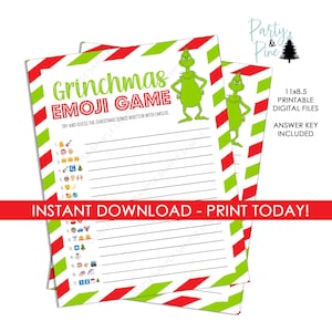 Gioco di canzoni natalizie con emoji, download digitale immediato, formato 11x8.5, stampabile per le vacanze di Natale.