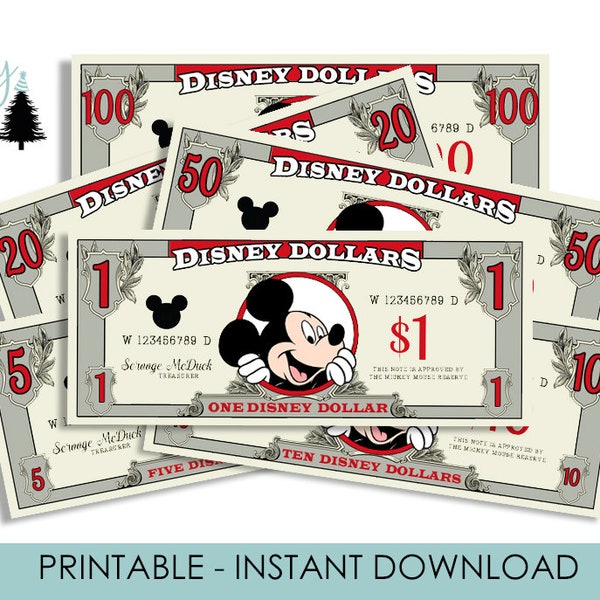 Printable Disneyworld Play Money Spending Voucher Instant Download Bundle Disneyland Dollars Mickey Mouse Digital 6x2.5