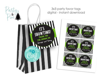 Halloween Green Beetle Favor Tags Editable Printable Instant Download 3x3 Birthday Party Baby Shower Stripes