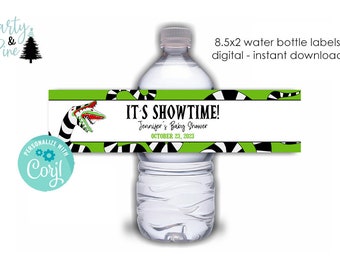 Editable Halloween Beetle Water Bottle Label Digital 8.5x2 Green Birthday Baby Shower Instant Download Template