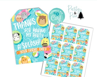 Squish and Splash Favor Tags Birthday Party Template EDITABLE INSTANT DOWNLOAD Pool Party Thank You Tag