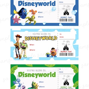 Printable Ticket to Disneyland Surprise Trip, Birthday Gift, Nemo, Bugs, Toy Story Themed ...