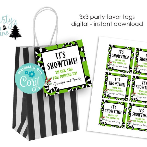 Halloween Green Beetle Favor Tags 3x3 Editable Printable Party Instant Download Birthday Baby Shower Tag