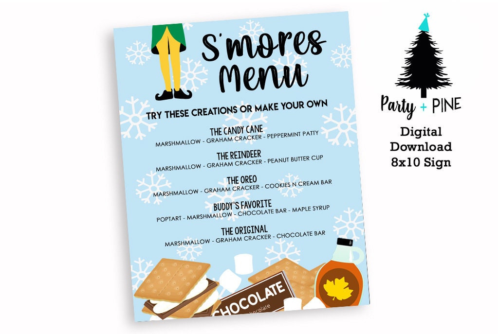 S'mores Menu Printable Instant Download 8x10 Elf Christmas - Etsy Australia
