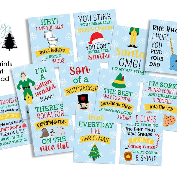 Letreros de fiesta navideña de elfos amigos, citas de películas de elfos, impresiones de 8 x 10, descarga instantánea, decoración navideña imprimible