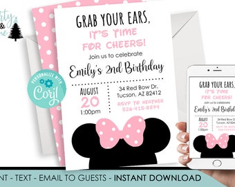 Editable Minnie Mouse Birthday Invitation, Pink Polka Dot (Digital Download)