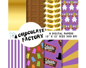 Chocolate Factory Digital Papers 12x12 300 dpi Purple Brown Candy Instant Download