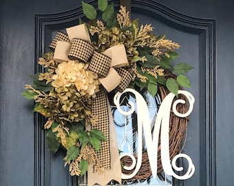 Cream and Green Hydrangea Flower Customized Wreath