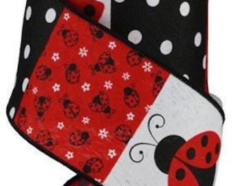 Ladybug Block Pattern Ribbon, 2.5" x 10 Yds.