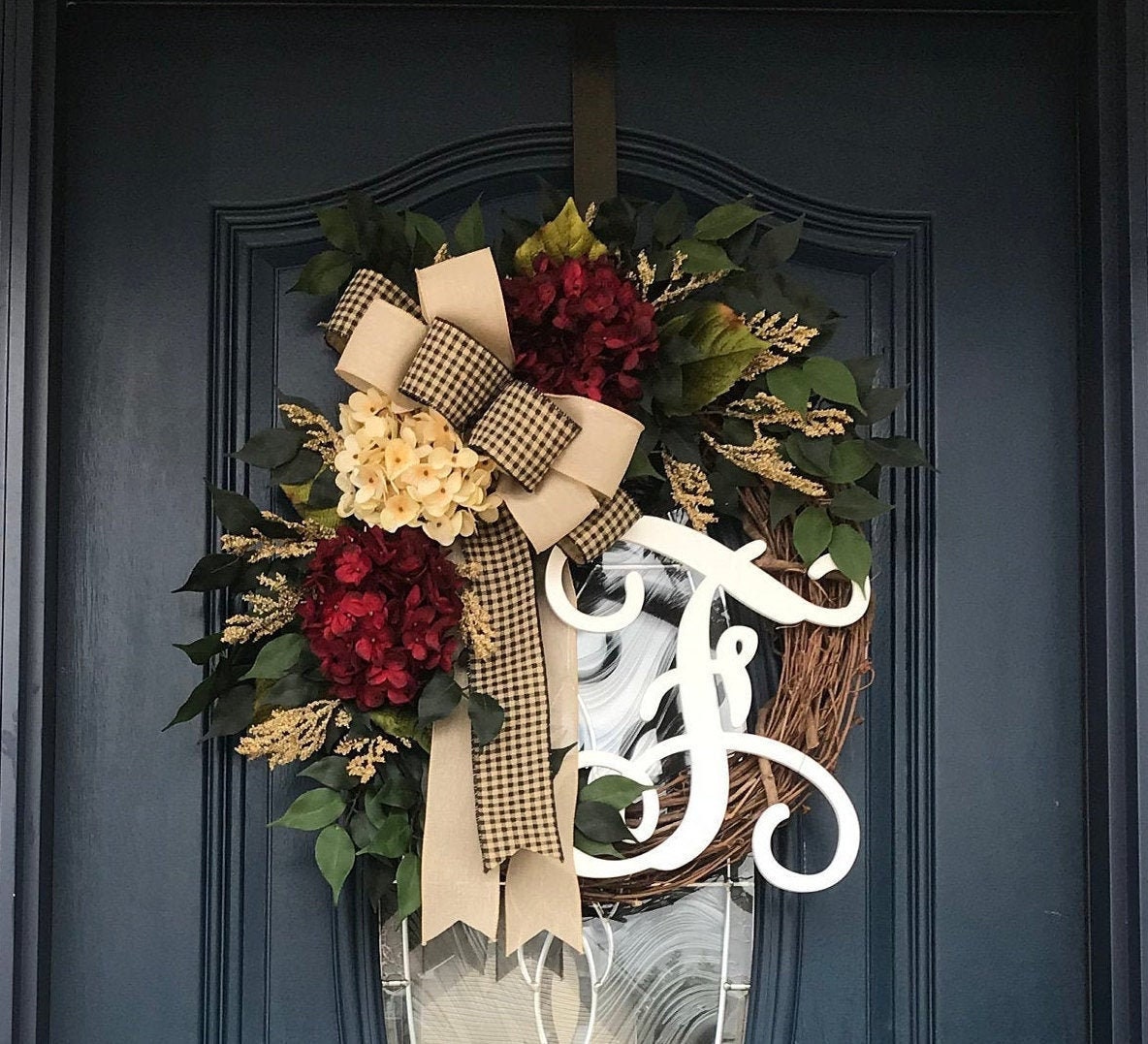 Red and Cream Hydrangea Flower Customized Wreath