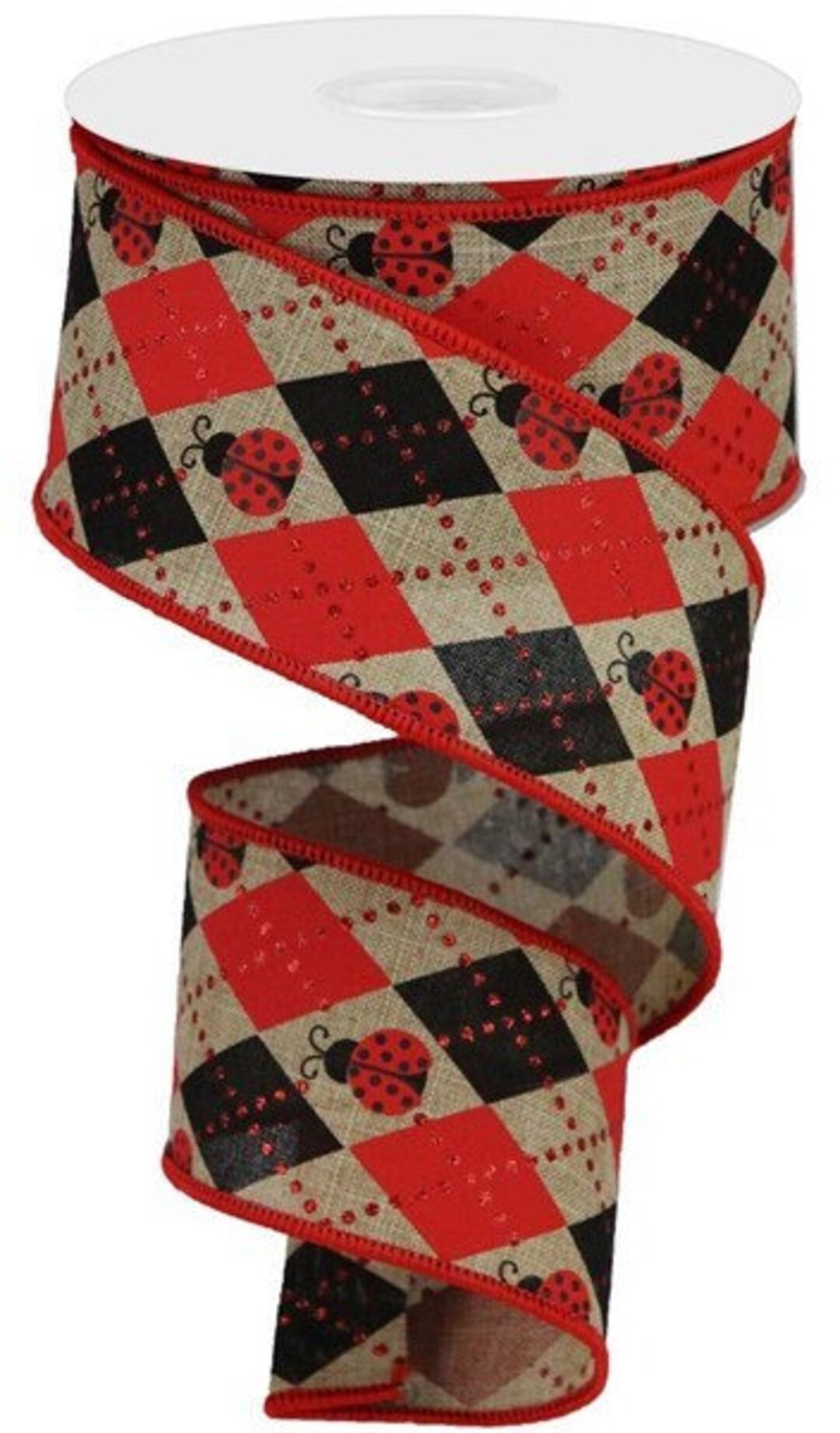 Argyle Ladybugs Ribbon, 2.5