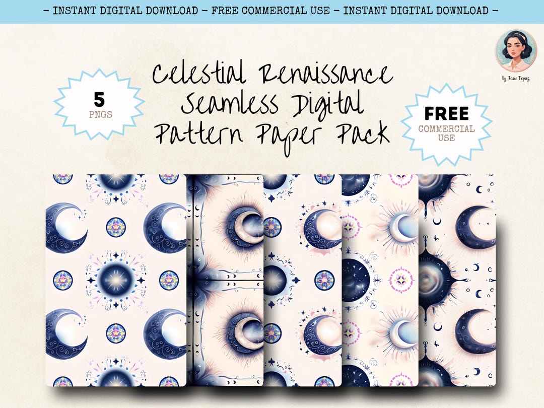 Celestial Moon Seamless Pattern | Renaissance Digital Paper (PNG) - Etsy