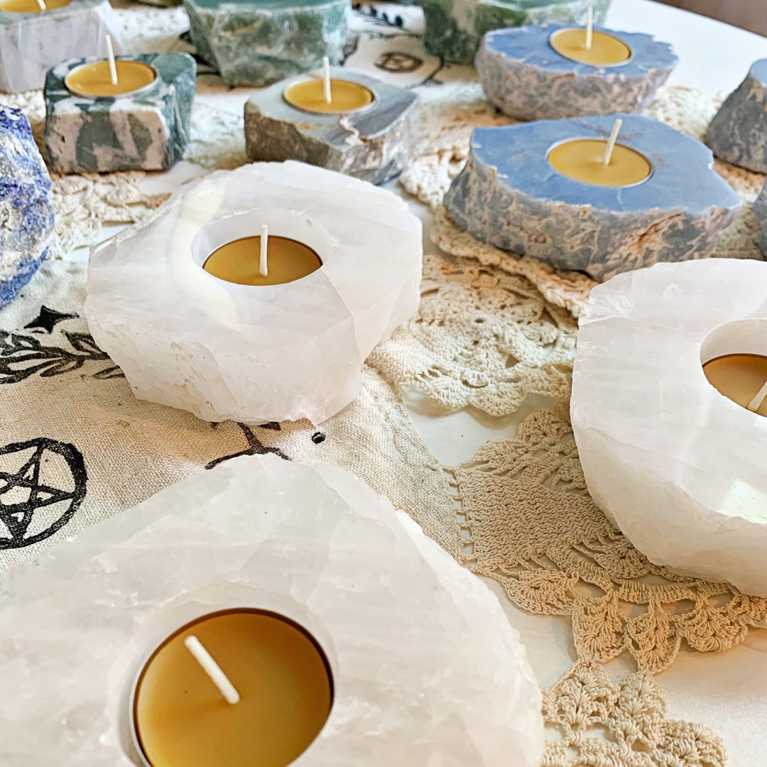 Crystal Candle Holders Clear Quartz Tea Light Candle Crystal Etsy