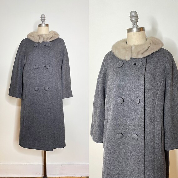 Vintage 60s Sycamore Gray Wool Coat With Mink Collar Size - Etsy
