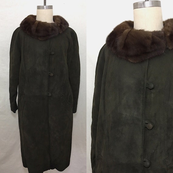 Vintage 60s Suede and Mink Coat Size Small