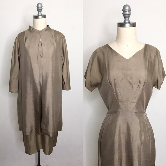 Vintage 40s Raw Silk Dress & Duster Set Size Small
