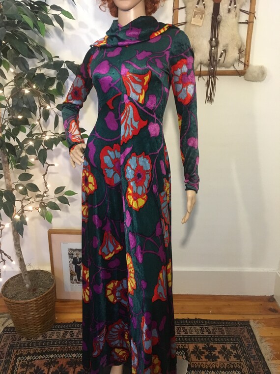 Vintage 60s 70s Youth Guild Velvet Floral Bias Cut