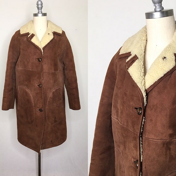 Vintage 70s Brown Shearling Coat Size Medium
