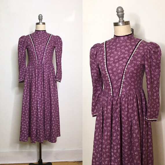 Vintage 70s Purple Calico Floral Prairie Dress Size Extra | Etsy