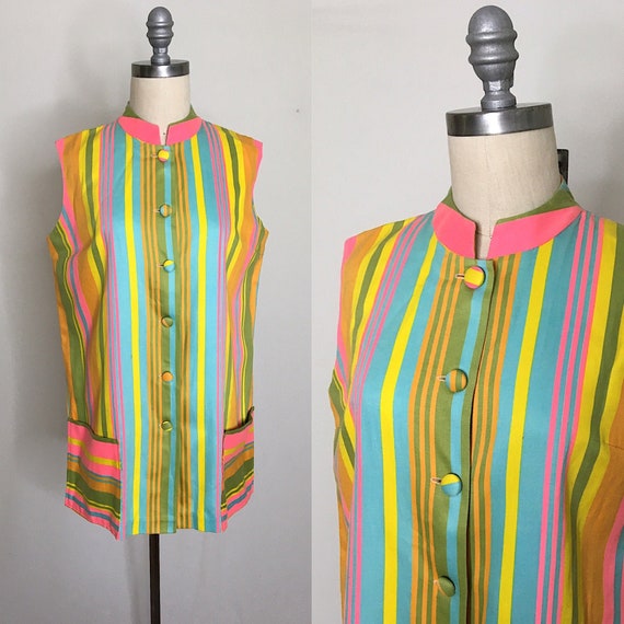 Vintage 60s Beachcomber Rainbow Stripe Coverup Siz