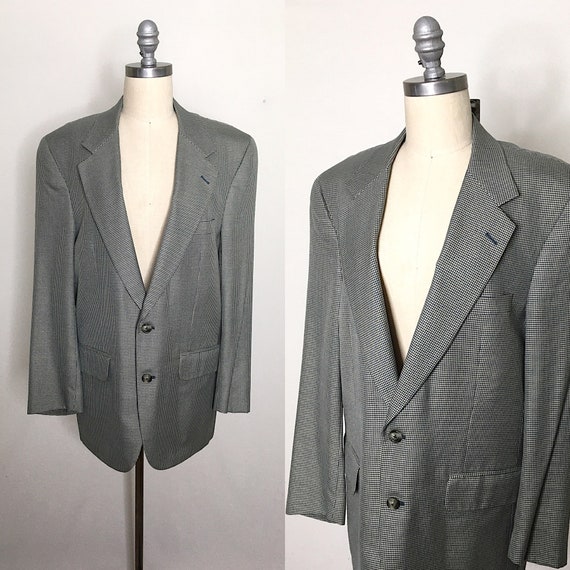 Vintage 80s Burberry Cotton Houndstooth Blazer Lar