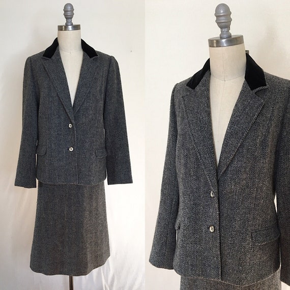Vintage 60s Custom Tweed Wool Skirt Suit Size Larg
