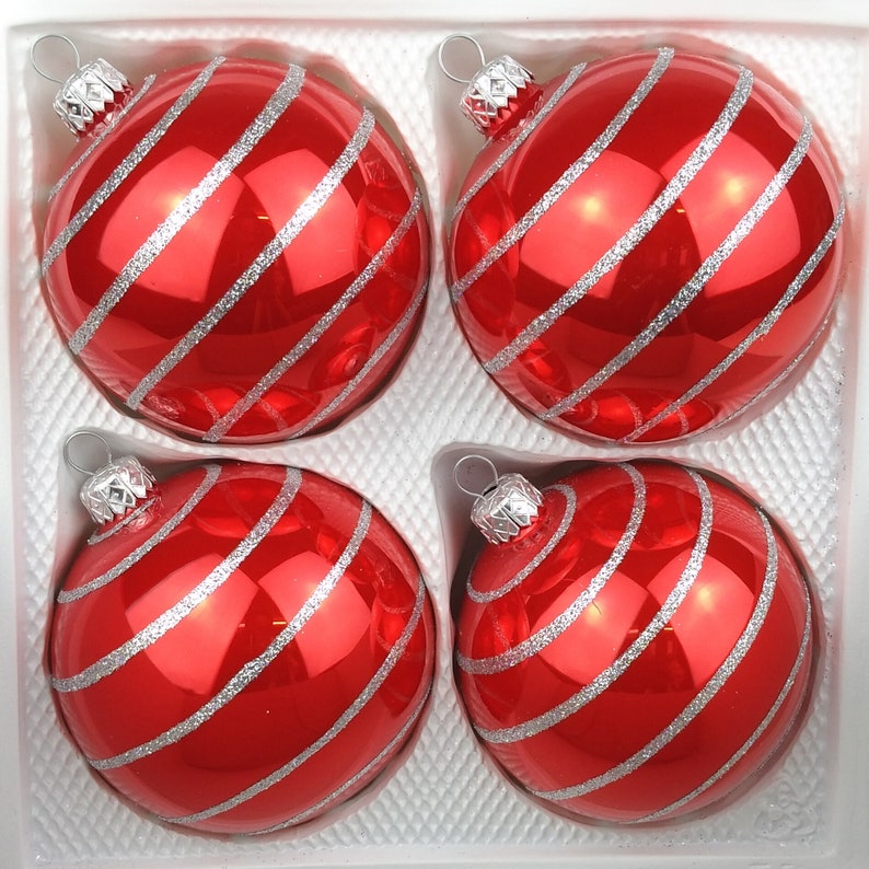 Christmas Ornaments \u201ccandy red silver lines\u201d \u2013 balls 3.95\u2033