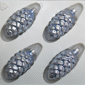 4 Handmade christmas ornaments “blue silver” – pinecones