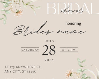 Bridal Shower Invitation Template - Instant Download - Boho - Flowers