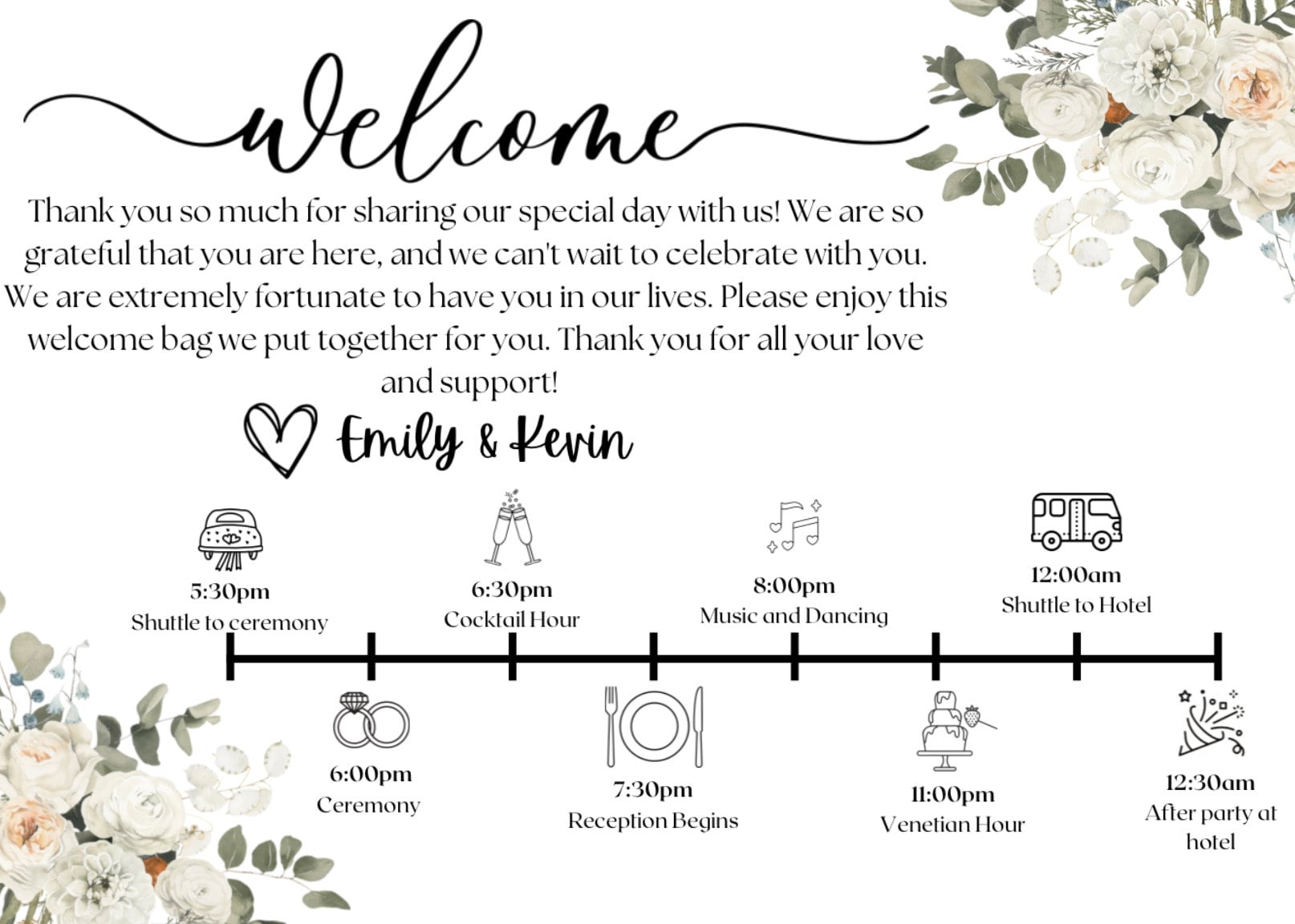 Wedding Day Timeline - Template - Hotel Bag - Program
