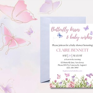 Butterfly Kisses and Baby Wishes - uitnodiging babyshower - babymeisje - bundel - luierloterij, boeken voor baby, bedankkaart